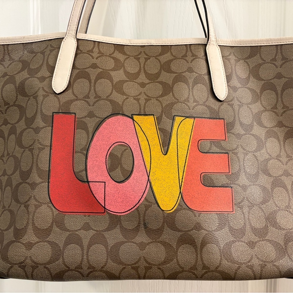 Coach Brown Tote with Red and Orange Love Print - Picture 2 of 9